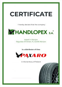 Handlopex Paxaro Certifikát